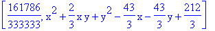 [161786/333333, x^2+2/3*x*y+y^2-43/3*x-43/3*y+212/3]